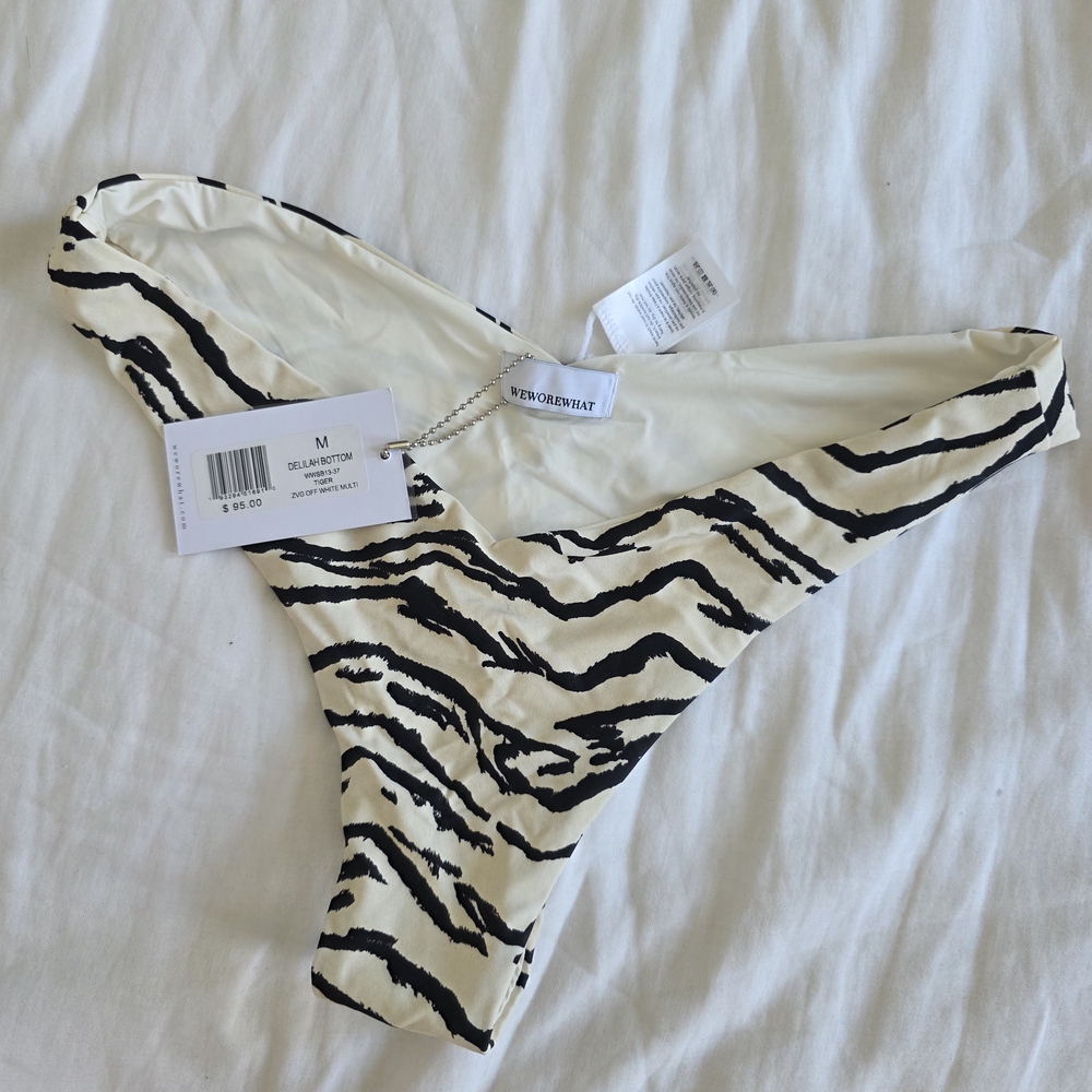 WeWoreWhat Off-White and Black Tiger Print Bikini Bottom